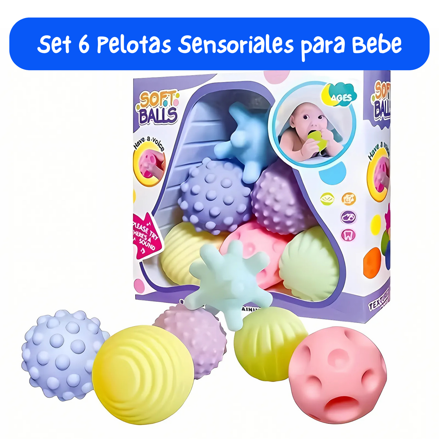 Set 6 Pelotas Sensoriales Para Bebes Est
