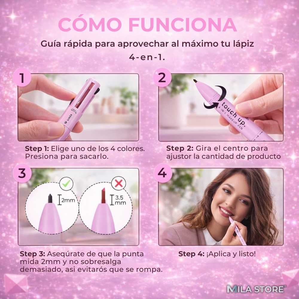 Lápiz de Maquillaje 4 en 1 Katelia Beauty Touch Up™ - Ojos, Cejas, Labios e Iluminador