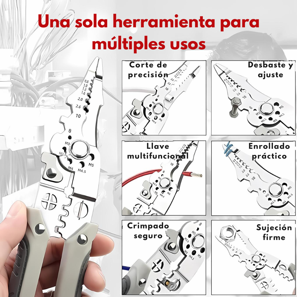 Alicate Multifuncional Pelacables 5 en 1 - PowerGrip™ + Ebook GRATIS: “Guía práctica para instalaciones eléctricas en el hogar”