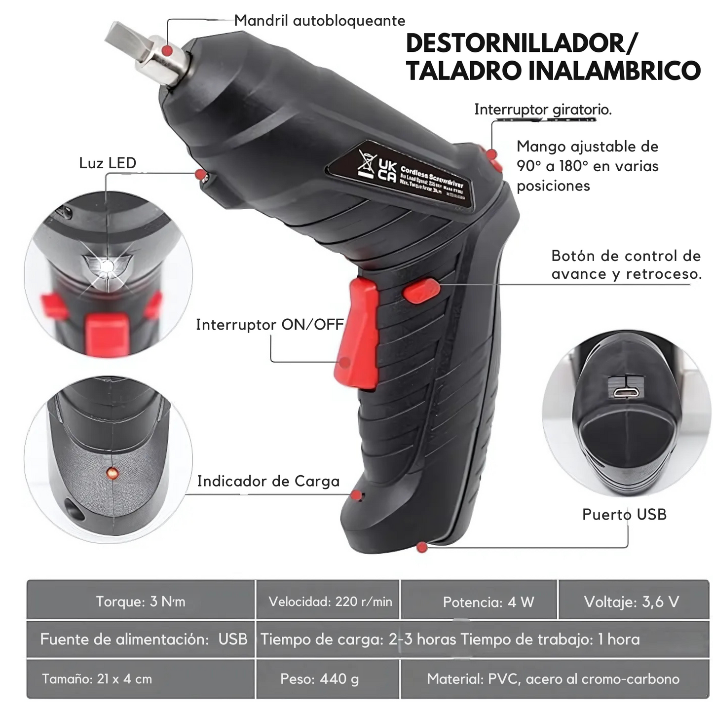 Destornillador/Taladro Eléctrico Portátil 2 en 1