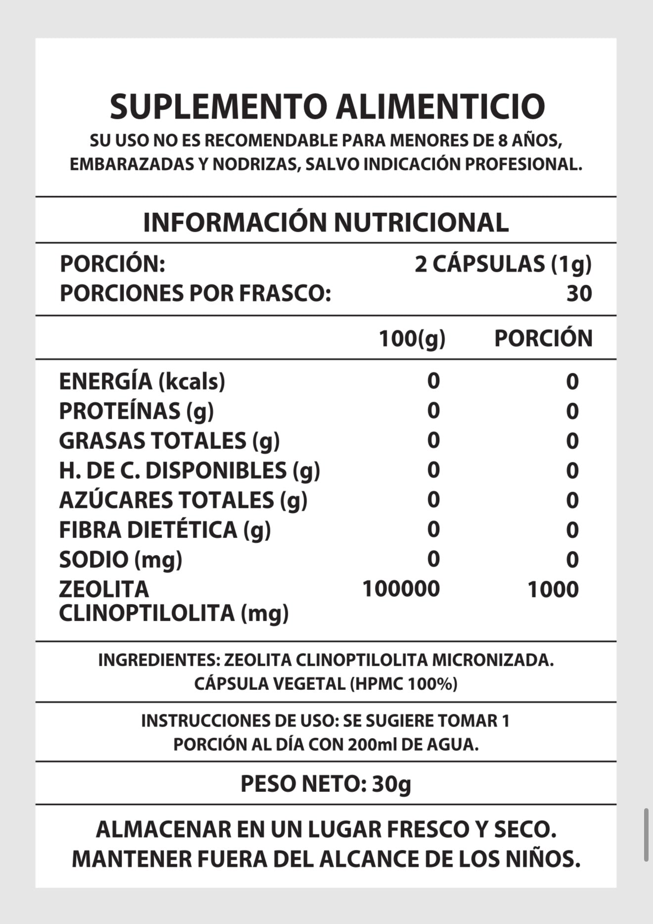Zeolita 1000Mg (60 Caps) - Laboratorio VidaNova™ Suples