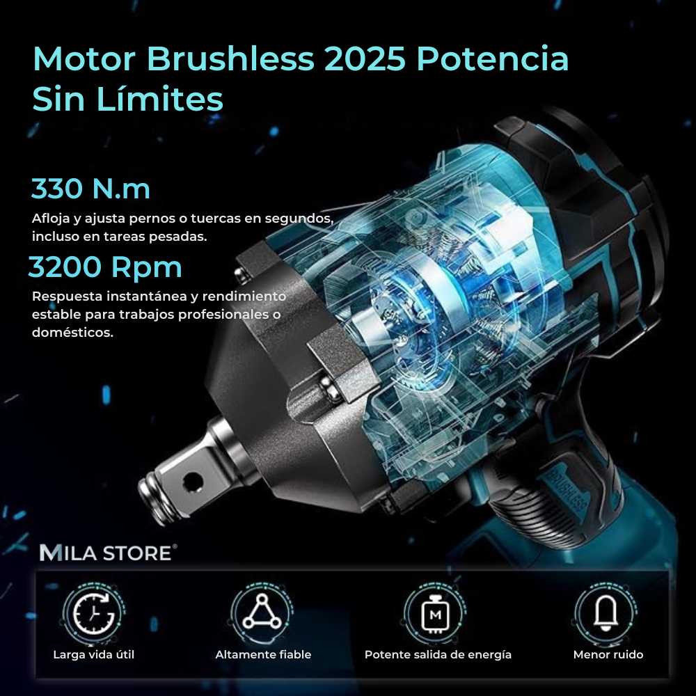 Llave de Impacto Profesional 128V - Tasbel™ + Kit de Herramientas y 2 Baterias