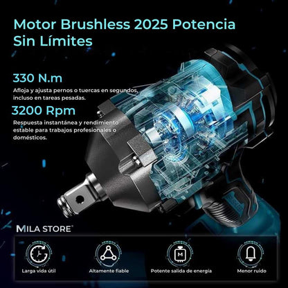 Llave de Impacto Profesional 128V - Tasbel™ + Kit de Herramientas y 2 Baterias