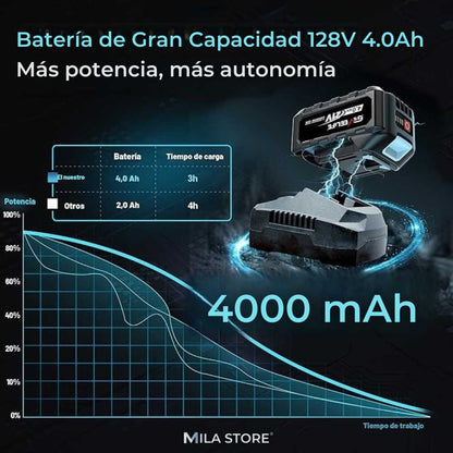 Llave de Impacto Profesional 128V - Tasbel™ + Kit de Herramientas y 2 Baterias