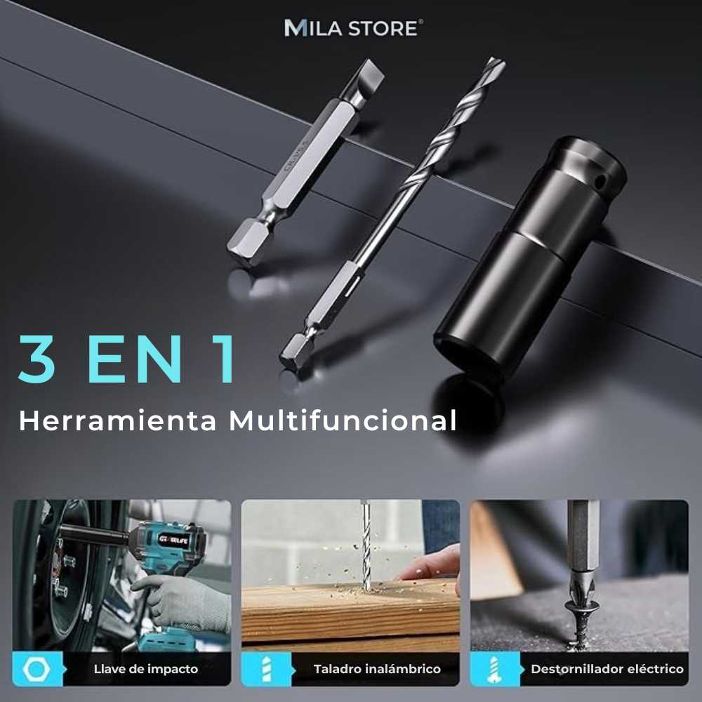 Llave de Impacto Profesional 128V - Tasbel™ + Kit de Herramientas y 2 Baterias