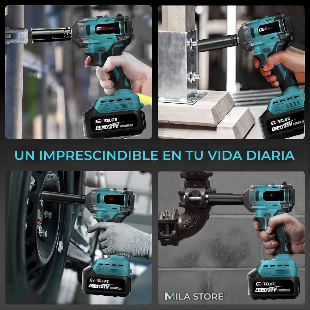 Llave de Impacto Profesional 128V - Tasbel™ + Kit de Herramientas y 2 Baterias