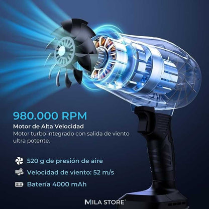 TurboBlow™ - Soplador Turbo de Alta Velocidad (130.000 RPM) + 2 Baterías de 48V