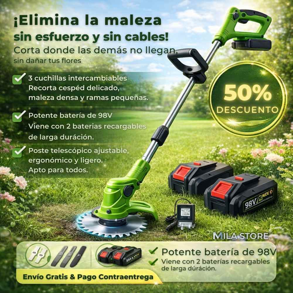 PowerTrim™ - Cortadora de Cesped Inalambrica + 2 Baterias de 98V y Accesorios