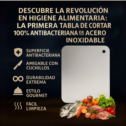Tabla de Cortar 100% Antibacteriana de Acero Inoxidable - Stron-Dura™ + 📘 BONUS EXCLUSIVO: Guía de Cortes Gourmet
