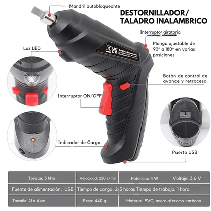 Destornillador/Taladro Eléctrico Portátil 2 en 1