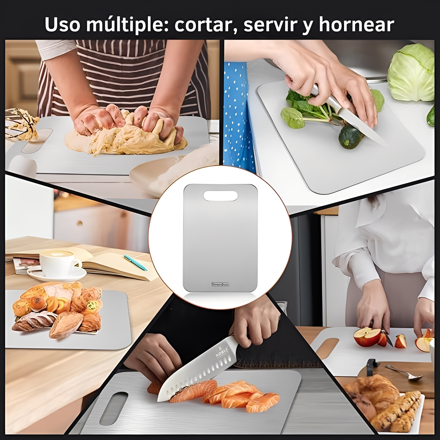 Tabla de Cortar 100% Antibacteriana de Acero Inoxidable - Stron-Dura™ + 📘 BONUS EXCLUSIVO: Guía de Cortes Gourmet