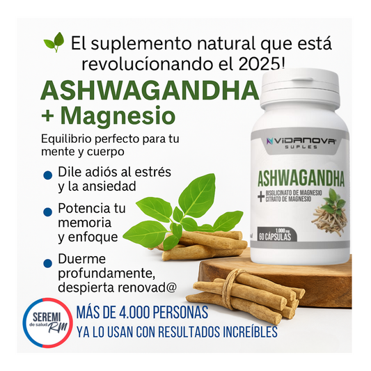 Ashwagandha + Magnesio 1000mg (60 Capsulas) - VidaNova™