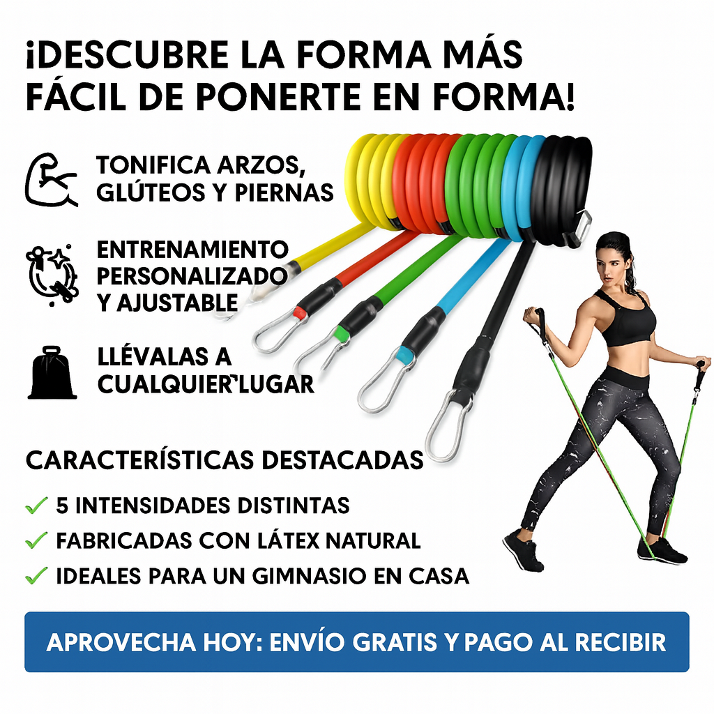 Pack de 5 Bandas de Resistencia + Accesorios y Guia de Ejercicios - FitBand™