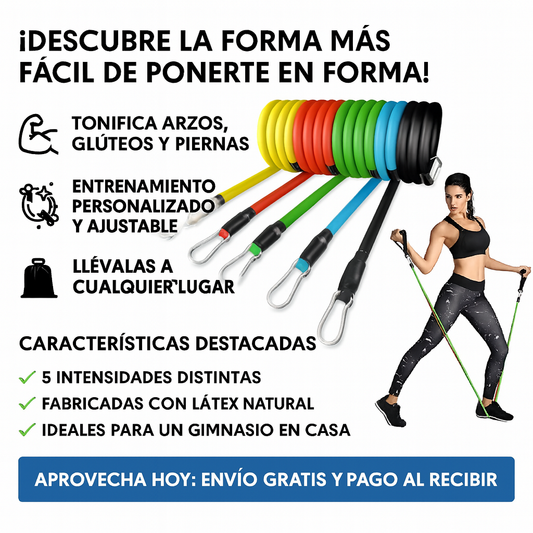 Pack de 5 Bandas de Resistencia + Accesorios y Guia de Ejercicios - FitBand™